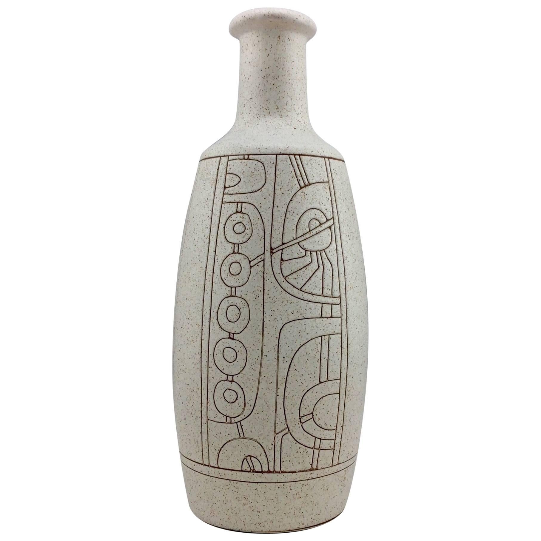 Mid-Century Modern Vase with Geometric Pattern Signed Lapid Israel