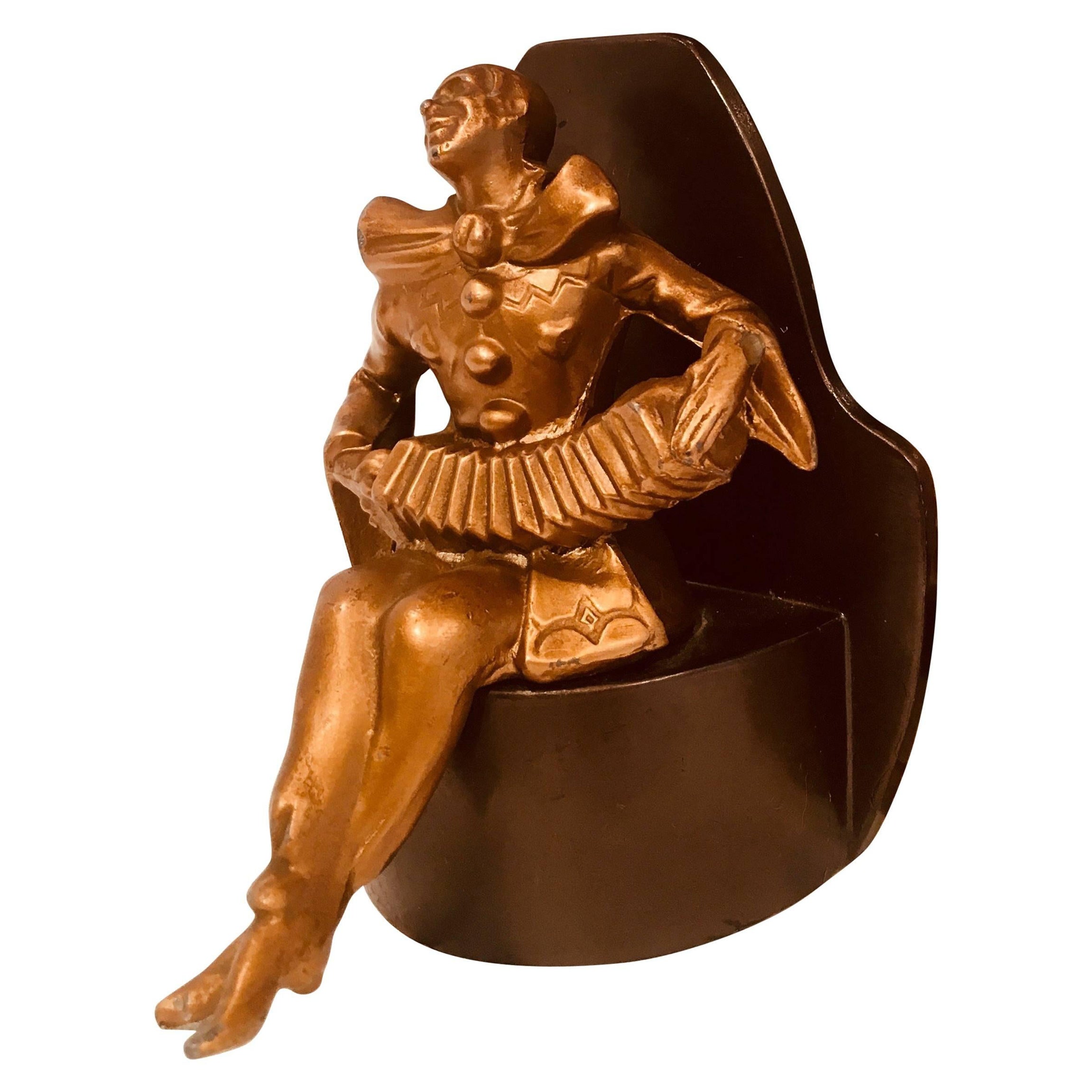 Art Deco Gold Jester Bookend on Black Base For Sale