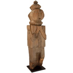 Vintage Wooden Tribal Statue from West Nepal, Mid-20th Century, Mounted on a Metal Plate