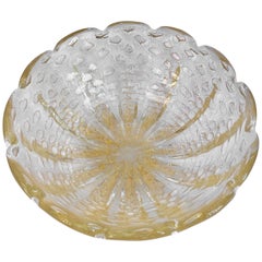 Large Italian Barovier Murano Glass Clear and Gold Bullicante Bowl