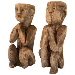 Pair of Wooden Tribal Statues from West Nepal, Ancestor Couple, Mid-20th Century
