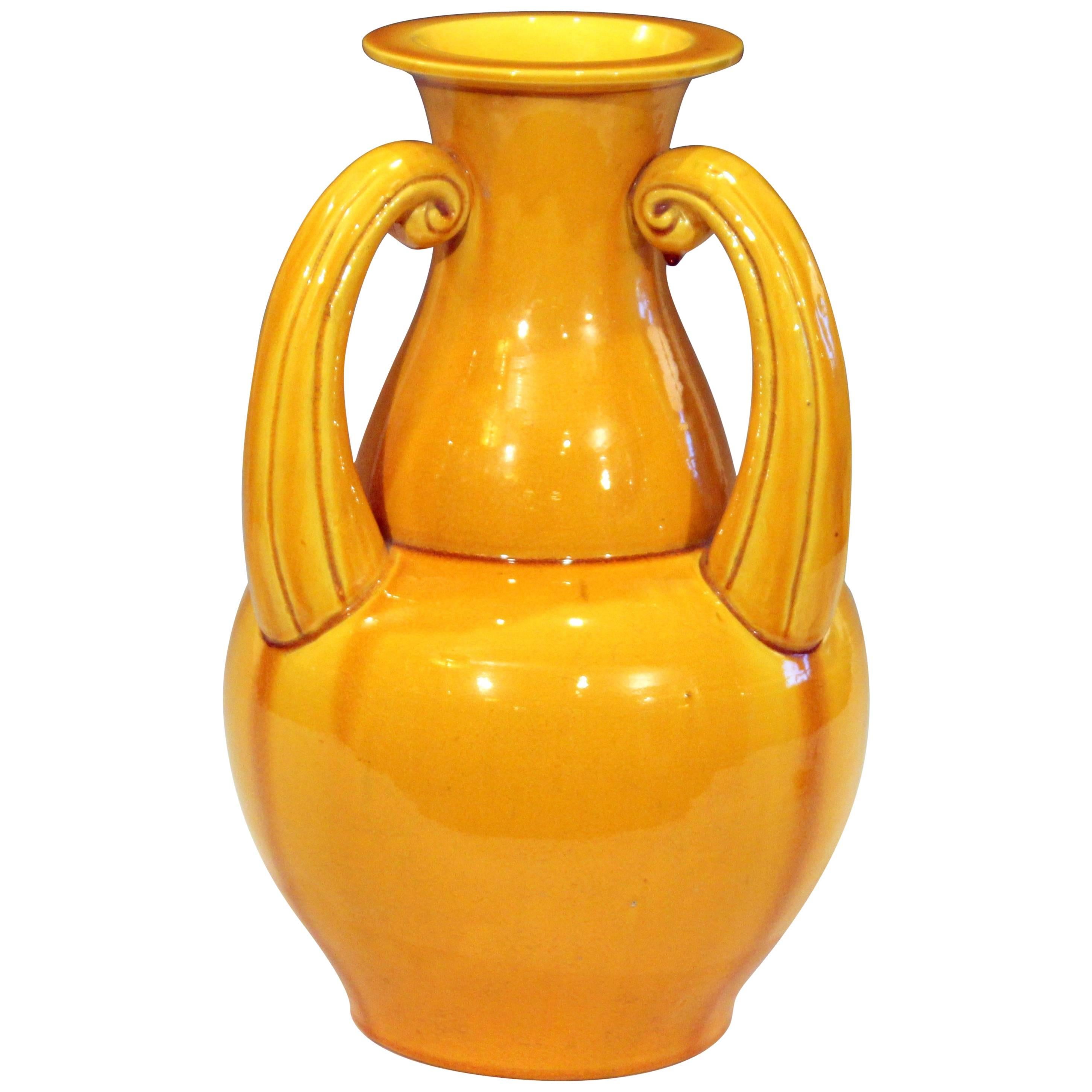 Awaji Pottery Vintage Japanese Studio Yellow Crackle Glaze Organic Gourd Vase