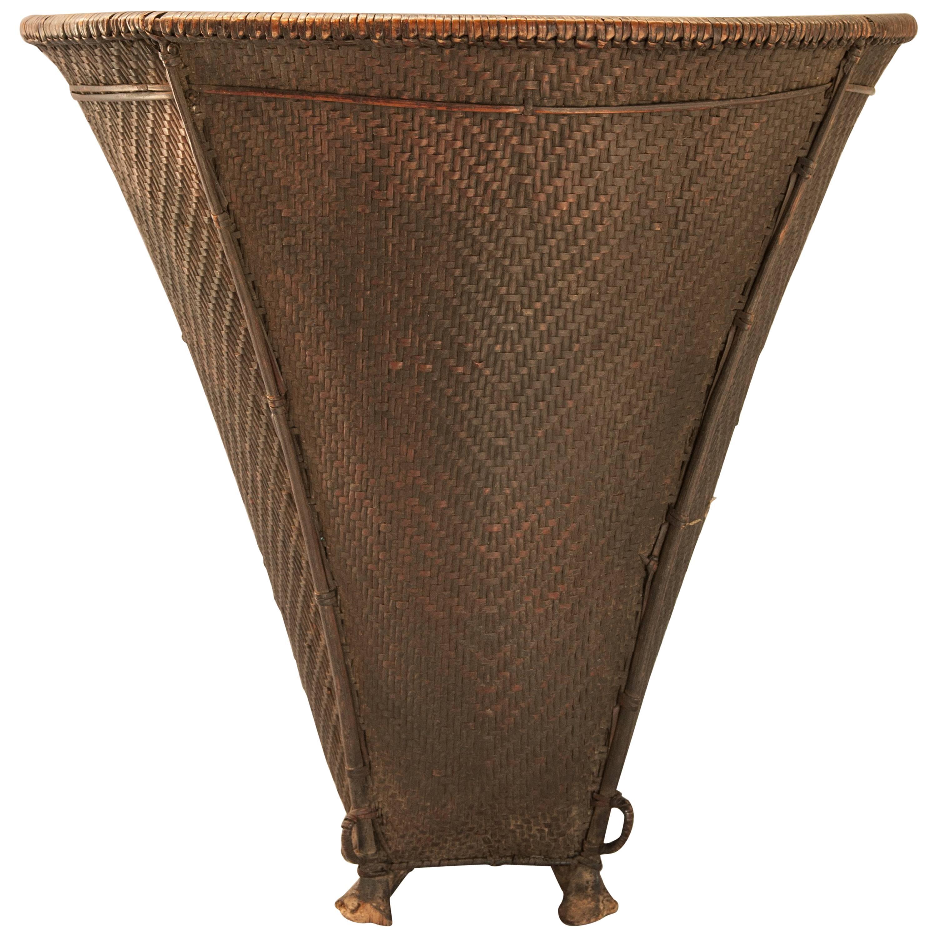 Tribal Carrying Basket with Wooden Feet Naga of Ne India, Mid-20th Century