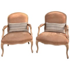 Retro Pair of Kreiss Blush Faux Pigskin Bergere Chairs