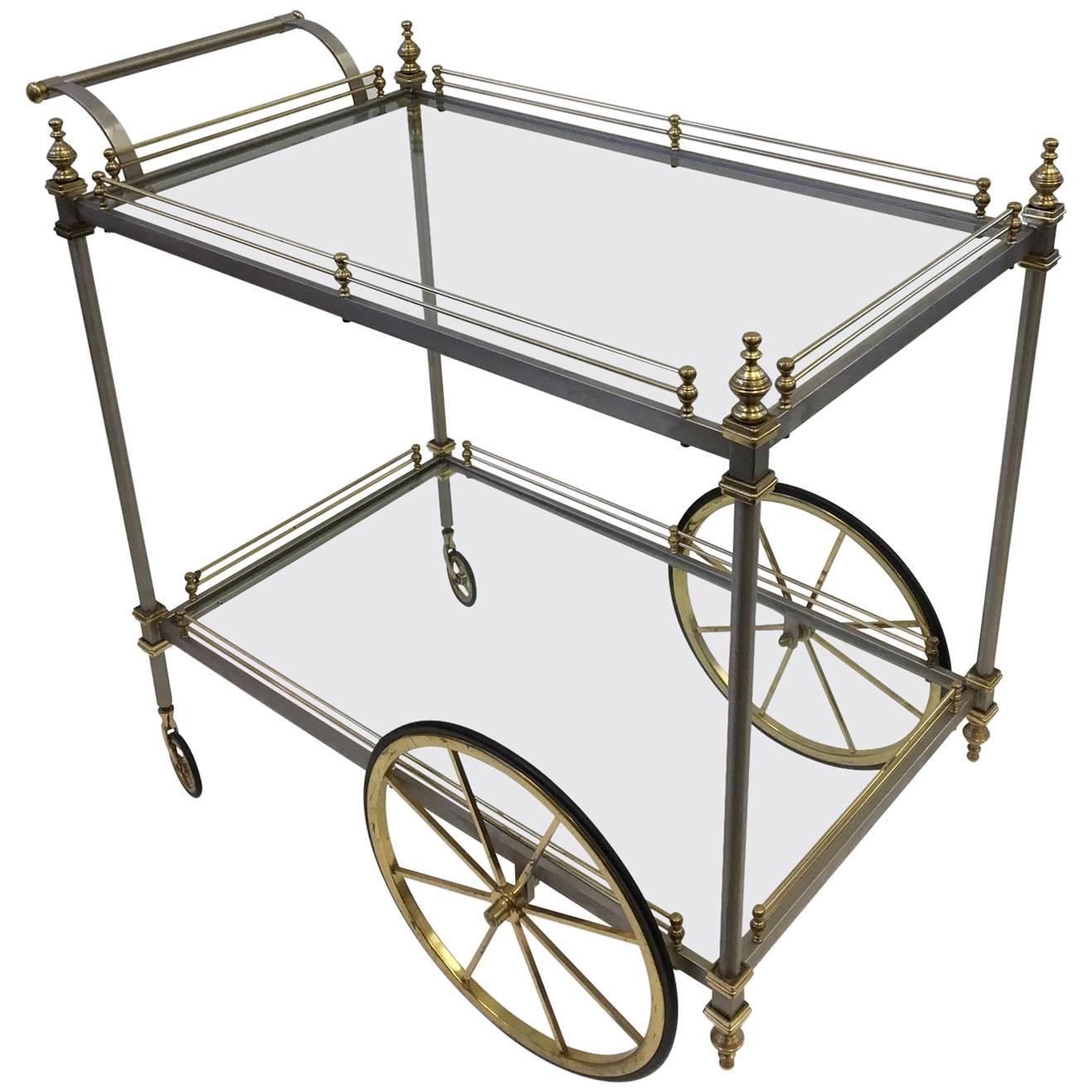 Italian Stainless Steel and Brass Bar Cart by Maison Jansen