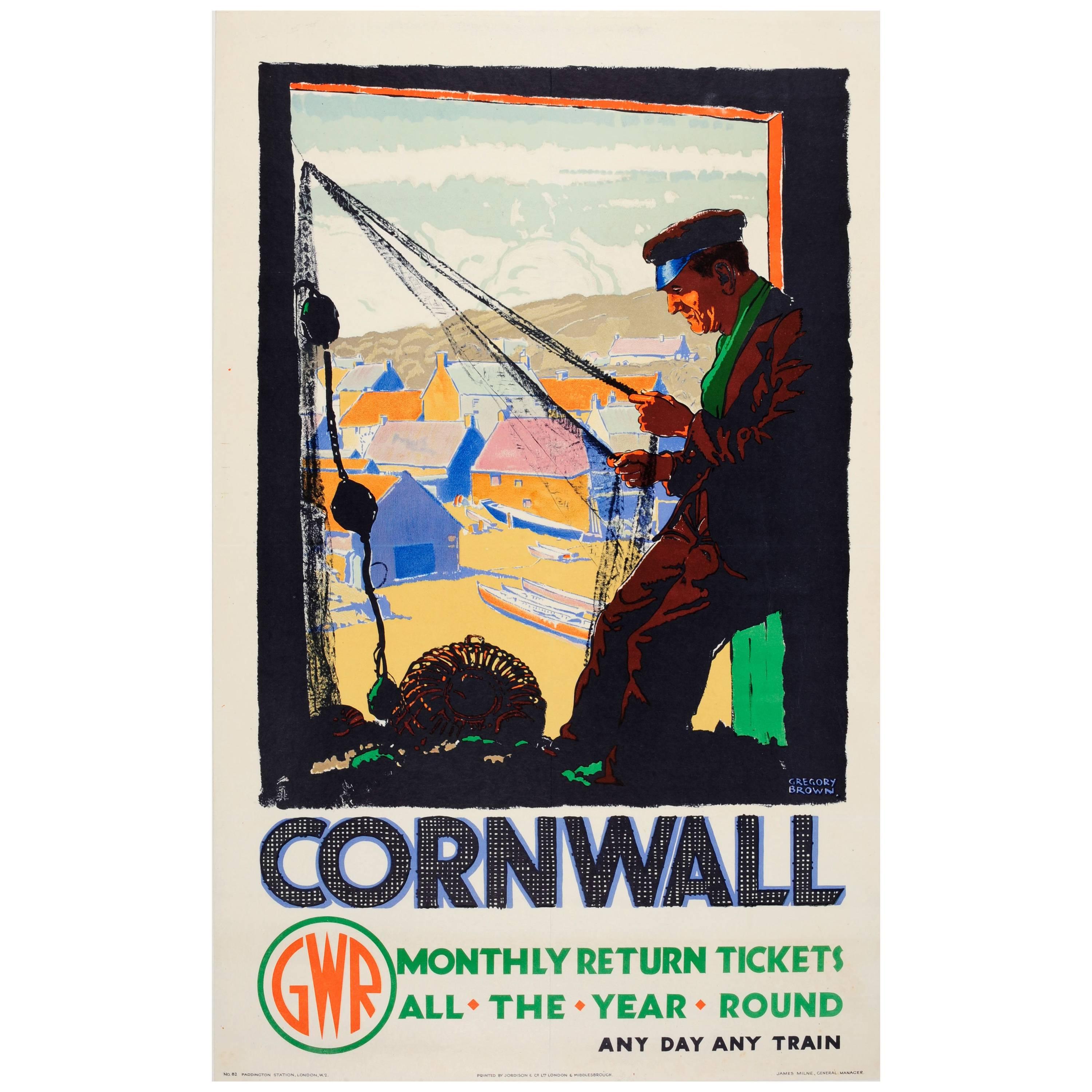 Original Vintage GWR Great Western Railway Travel Poster for Cornwall by Train
