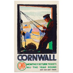 Affiche originale de voyage vintage du Great Western Railway (GWR) pour la Cornouailles en train