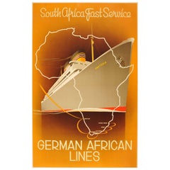Original Art Deco German African Lines Cruise Poster for South Africa - Pretoria
