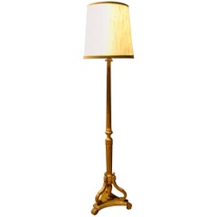 1950s French Giltwood Floor Lamp with Canvas Shade 