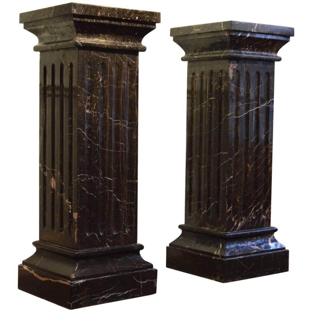Large Pair of  19th Century Black Marble Pedestals  Black Marble Columns 