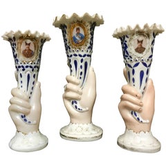  Late 19th Century, a Set of Three Graduated Bohemian Glass Vases with Portraits