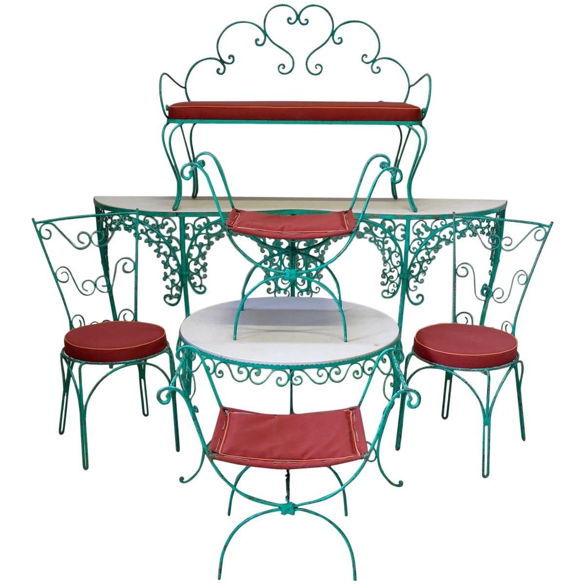 French 1950s Iron Fretwork Patio Set For Sale