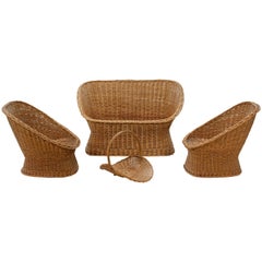 Two 1960s Rattan Lounge Seats and Matching Loveseat, Gebroeders Jonkers