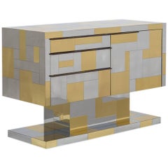 Paul Evans Brass and Chrome Cityscape Bar Cabinet, circa 1975