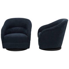 Pair of Unusual Alcantara Upholstered Swivel Tub Chairs, 1970s