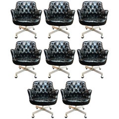 Set of Eight Jack Cartwright Swivel Chairs with Tufted Backs and Seats