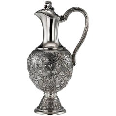 Antique 19th Century Chinese Solid Silver Wine Ewer Luen Wo Shanghai, circa 1890