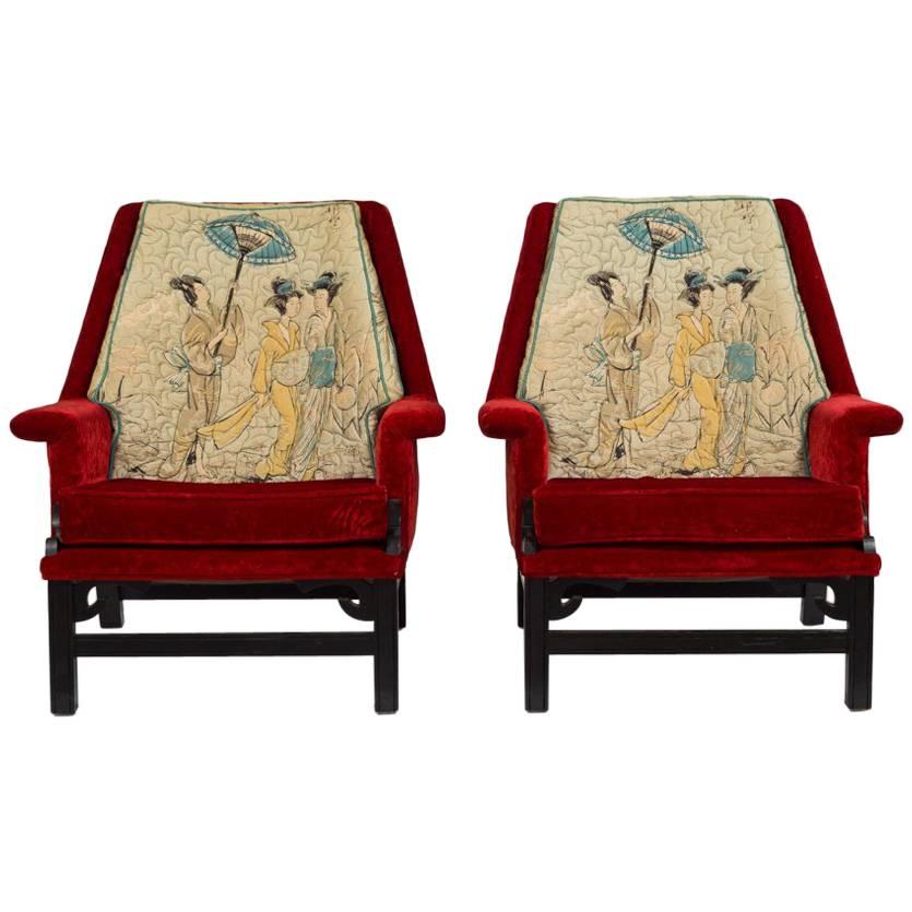 Pair of James Mont Style Geisha Armchairs, 1950s