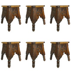 Six French Stools French Country House Oak Rush, circa 1910, Arts and Crafts
