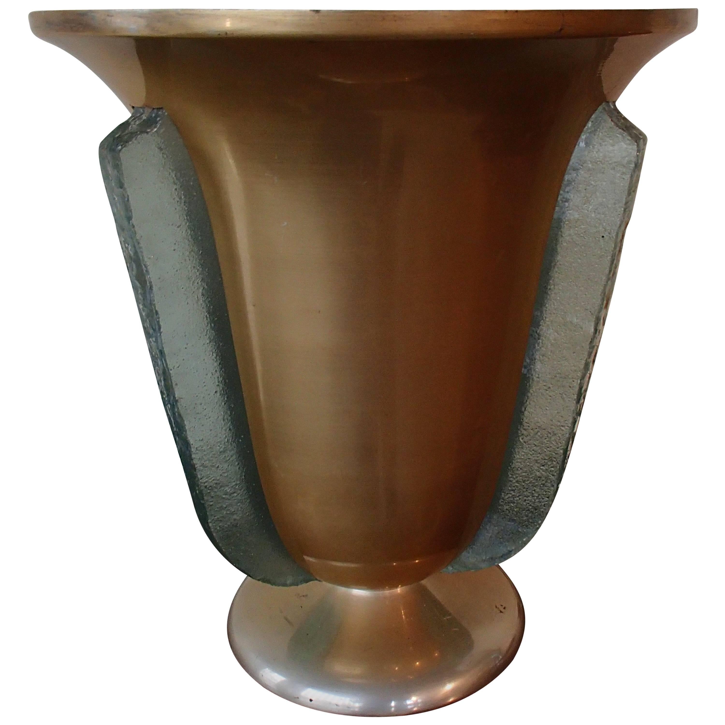 Lampe de table Art Déco Tulipe avec incrustations de verre épaisses dorées en vente