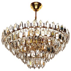 Luxurious Bakalowits Chandelier, Gilt Brass and Hand-Cut Crystal Glass