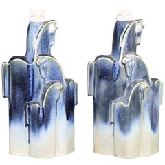 Vintage Pampas Wild Horses Ceramic Table Lamps by Christina Praestgaard, Swedish 1970s