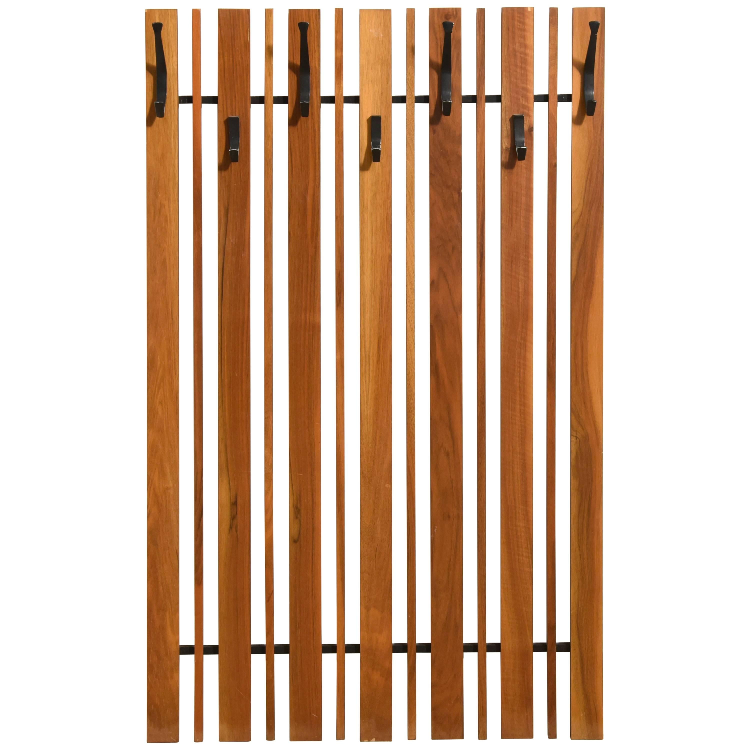 Walnut and Black Metal Wall Mounted Coat Rack 1960s, Belgium