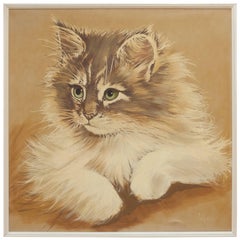 Large Artmaster Studios Hand-Painted Persian Cat on Canvas, 1960s