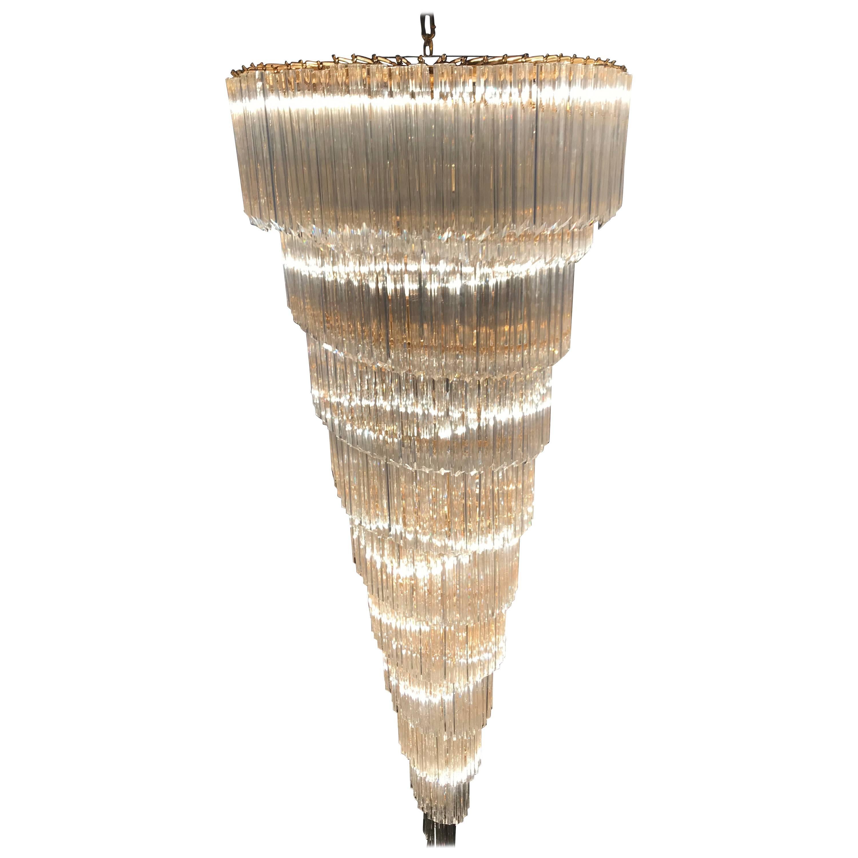 Eleven-Tier Quatro Punto Prism Chandelier, attributed to Kamer, circa 1970 For Sale