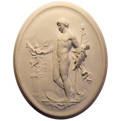 Italian Neoclassical Revival Oval White Plaster Wall Sculpture Relief Plaque