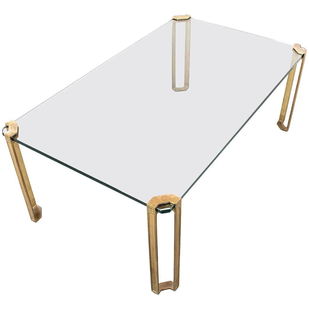 Peter Ghyczy Brass and Glass Table, 1970s Minimalistic Modern Design