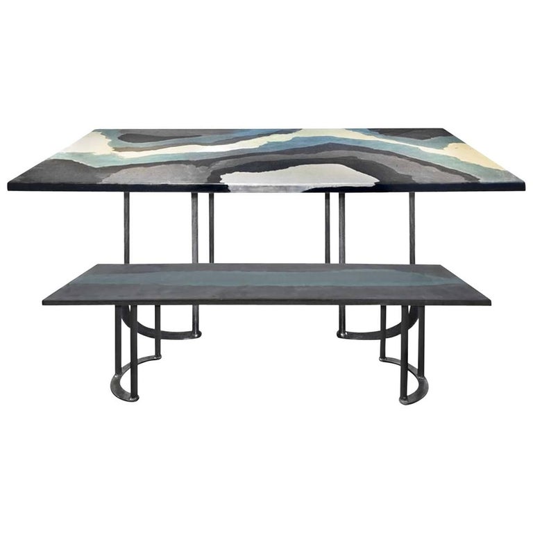 Blue Wave Modular Table and Bench For Sale