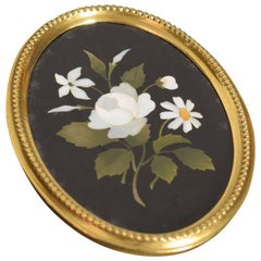 Brass Framed Oval Pietra Dura Plaque