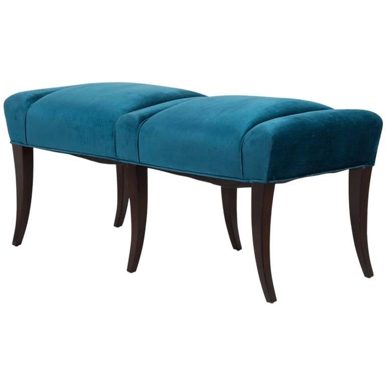Pair of Velvet Upholstered Benches in the Manner of Parzinger For Sale