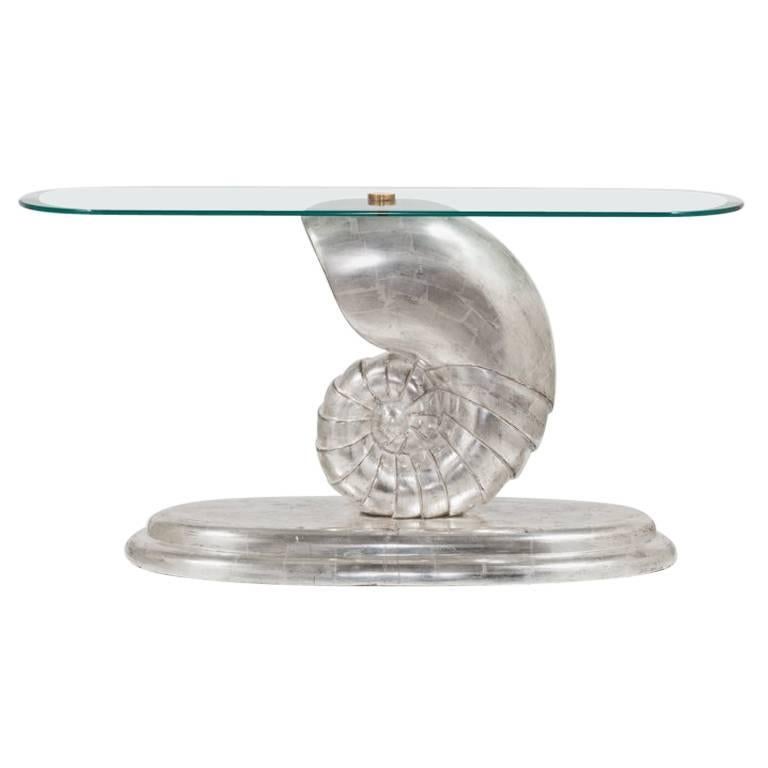 Nautilus Console Table with a Glass Top For Sale