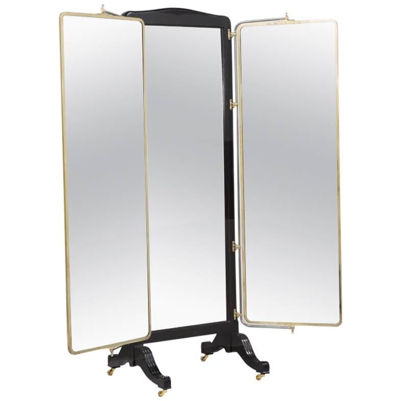French Brass and Ebonised Wood Mirrored Screen, circa 1890