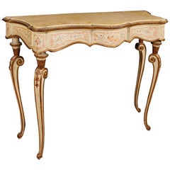 Italian Lacquered, Painted, Gilt Console In Wood With Marble Top 20th Century