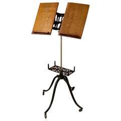 Antique Early Iron and Oak Adjustable Book Stand