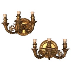 Pair of Italian Empire Style Brass Scones or Wall Lights 1970