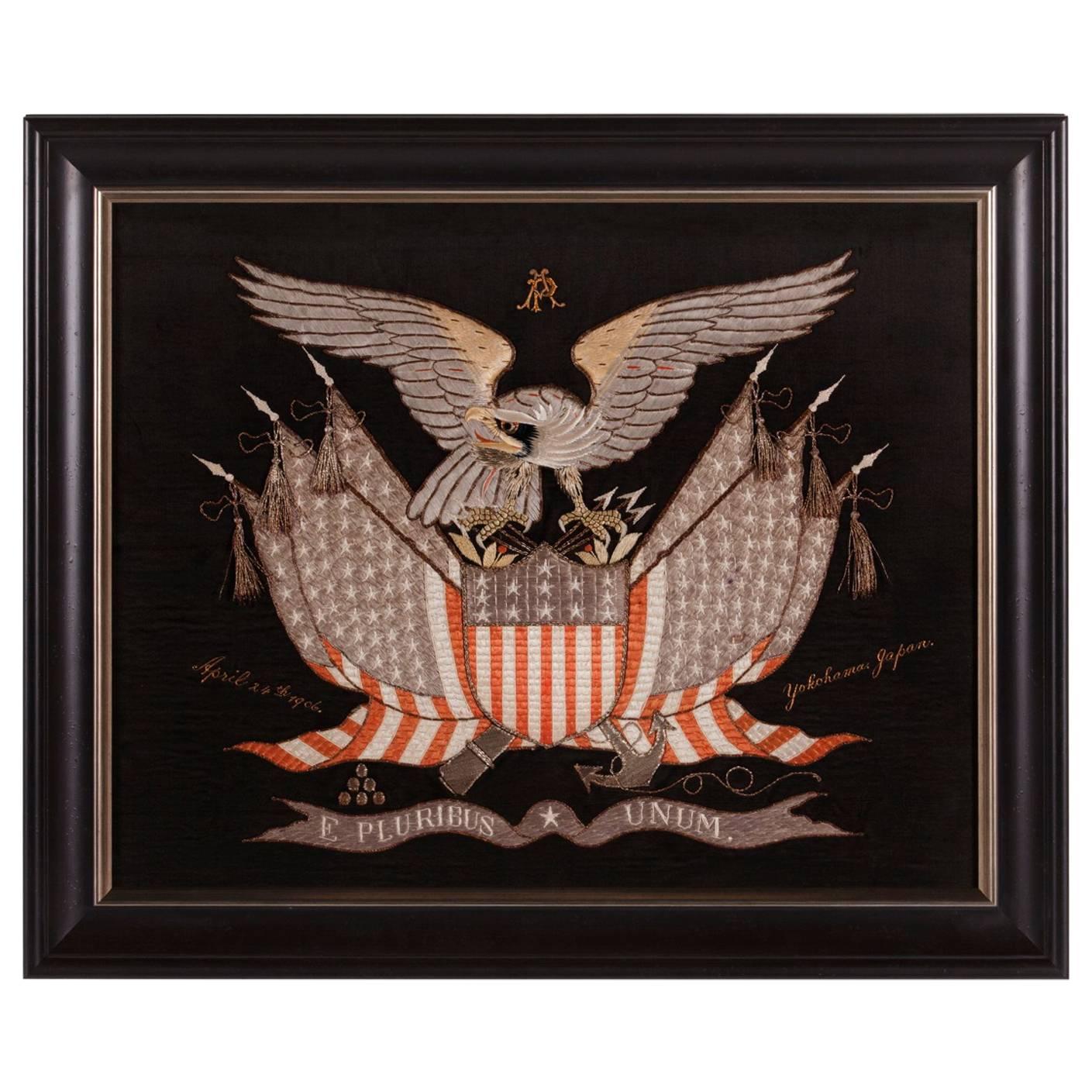 Elaborate Sailor's Souvenir Embroidery from the Orient With a Large Eagle 