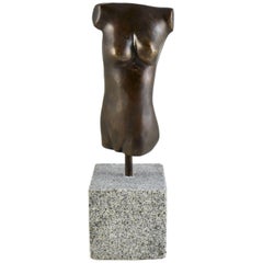 Modern Bronze Hand Cast Figurative Sculpture a Female Torso, Black Patina