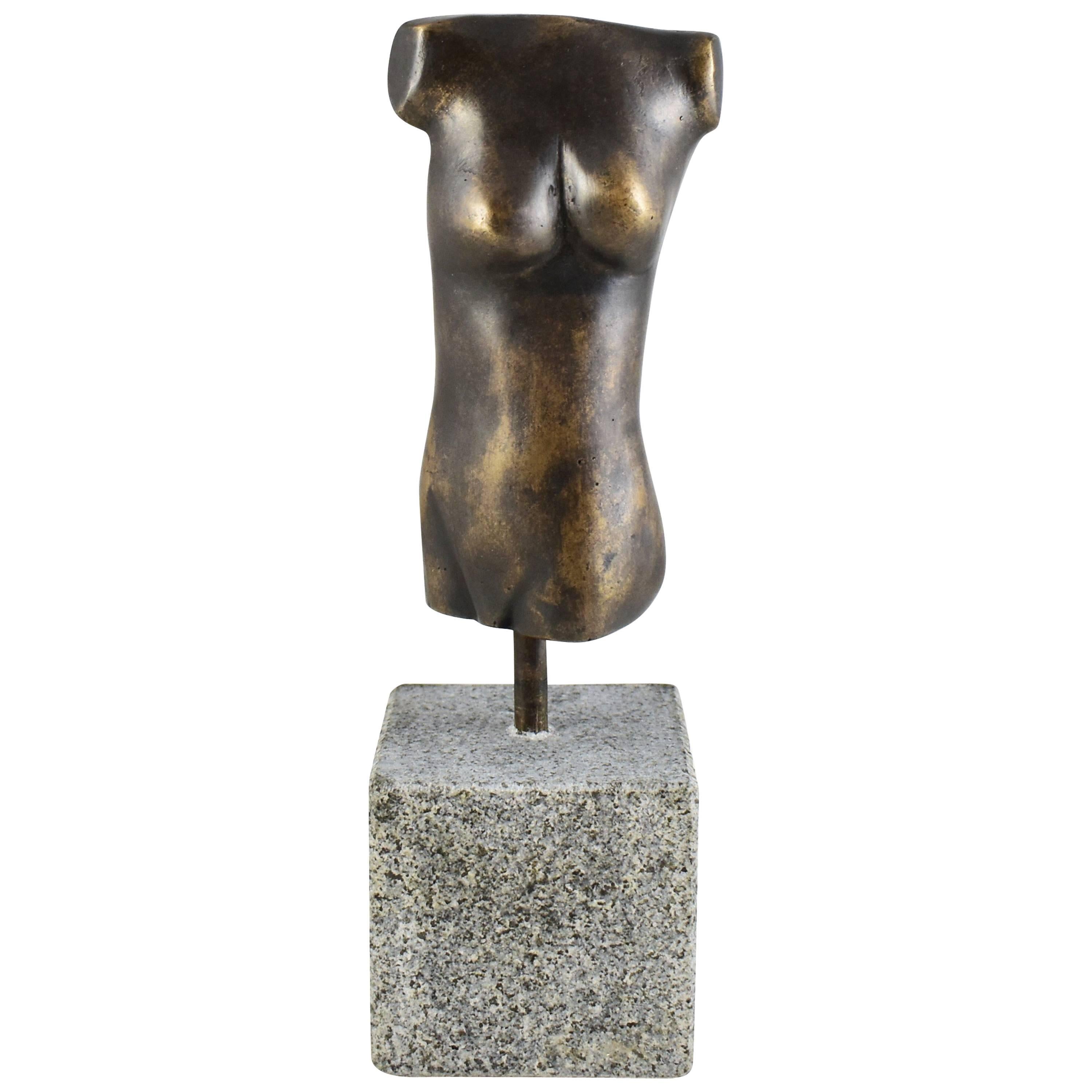 Modern Bronze Hand Cast Figurative Sculpture a Female Torso, Brown Gold Patina For Sale