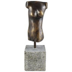 Modern Bronze Hand Cast Figurative Sculpture a Female Torso, Brown Gold Patina