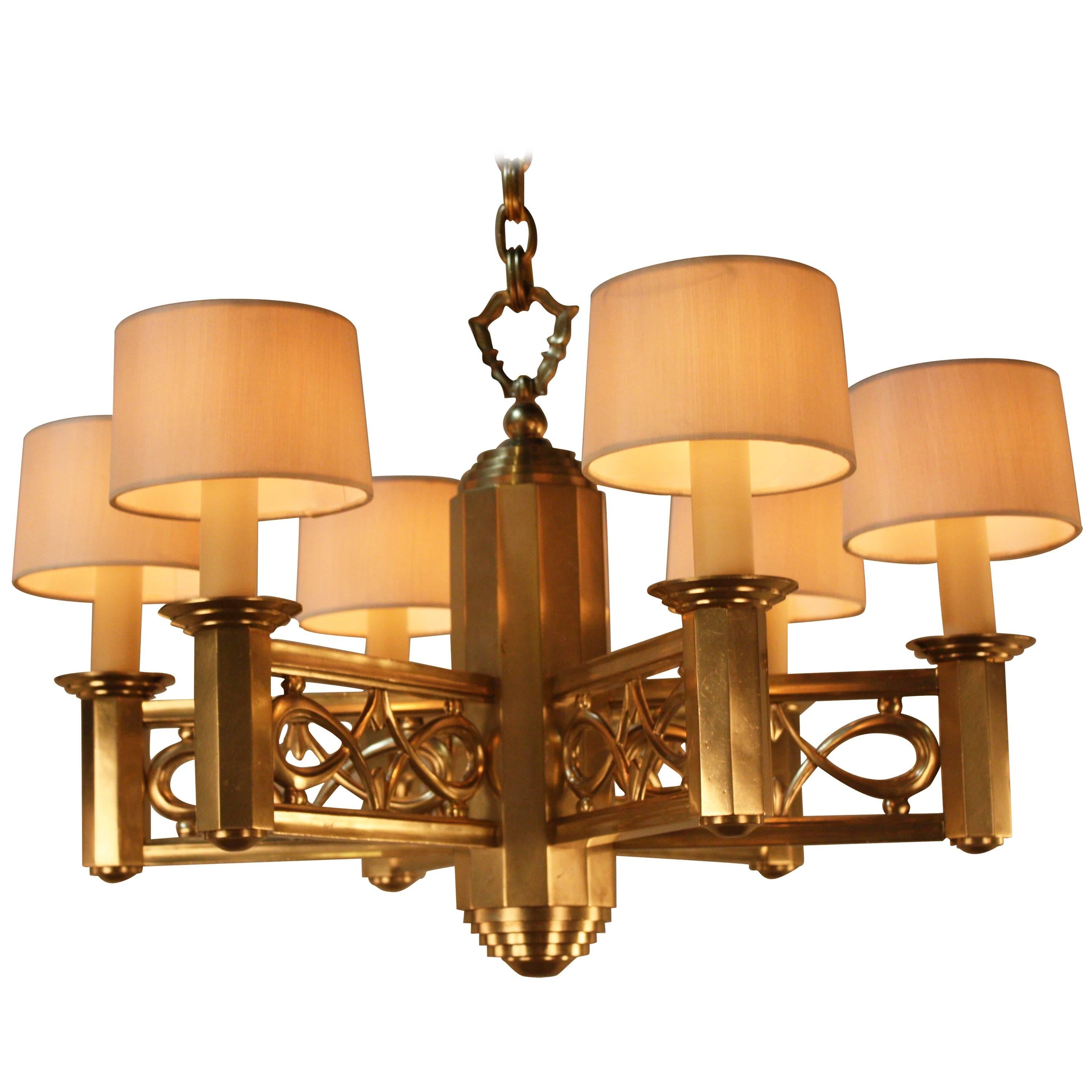 French, 1950s Bronze Chandelier by Jules Leleu