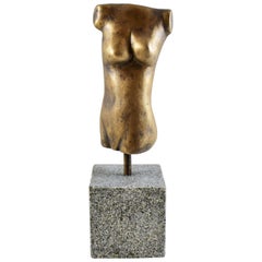 Modern Bronze Hand Cast Figurative Sculpture a Female Torso, Gold Patina