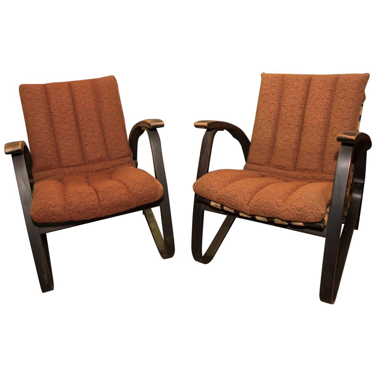Pair of Bentwood Armchairs with Woven Straps by Jan Vanek for UP Zavody, 1930s