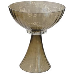 Alberto Donà, Tall Footed Bowl, Olive Mezzatinta Rigadin, Hexagonal Neck, Murano