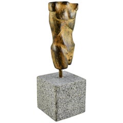 Modern Bronze Hand Cast Figurative Sculpture a Male Torso, Ochre Patina