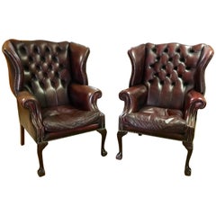 Tufted Leather Wingback Library Chairs with Nailhead Accents