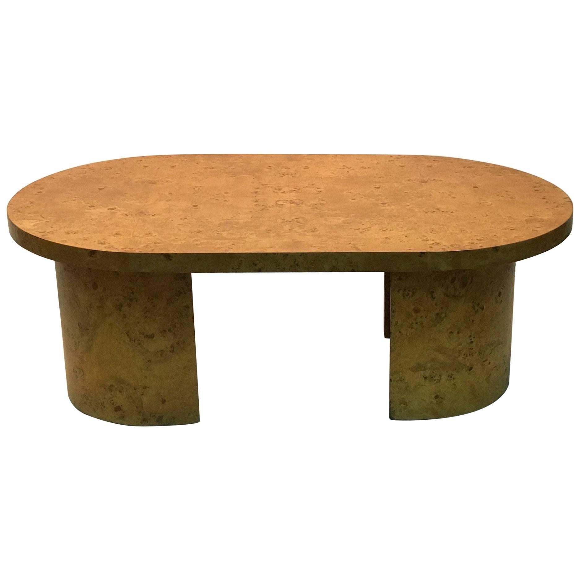Burled Elm Wood Coffee Table Oval For Sale